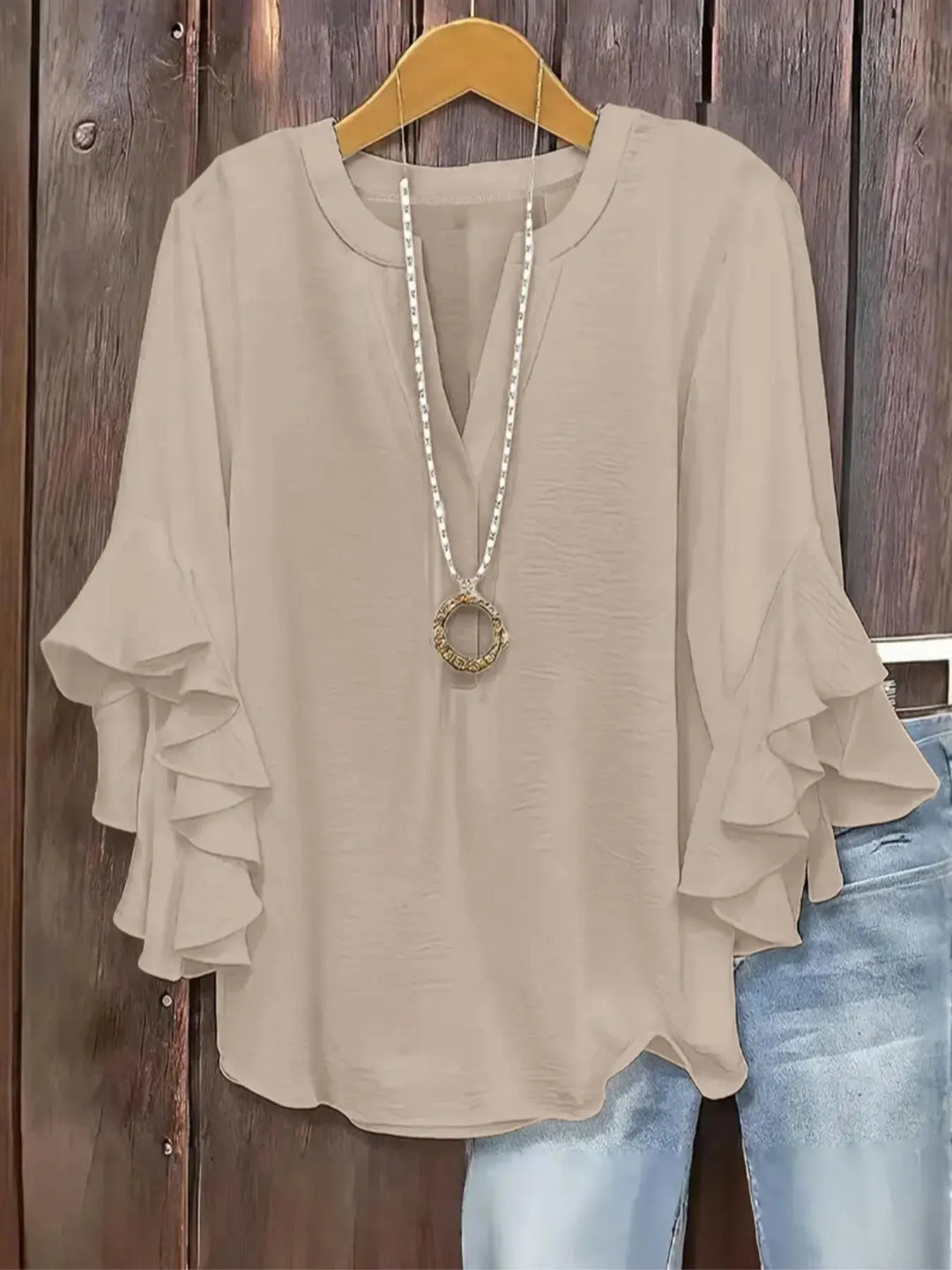 Norabelle - Blusa elegante con holanes en las mangas