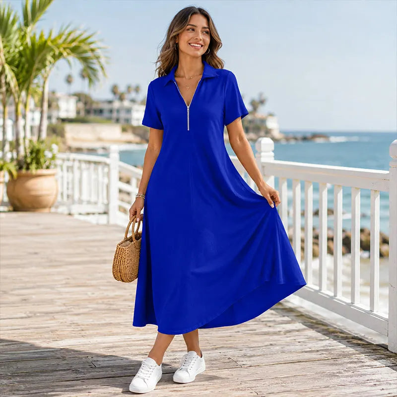 Primelle - Vestido maxi de cuello con cierre, de tacto suave