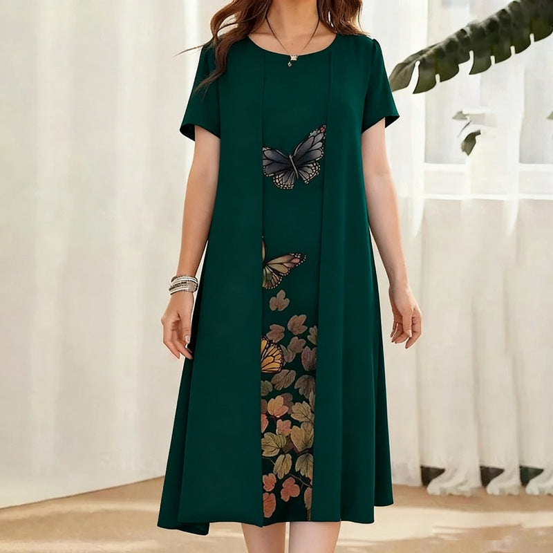 Celyn - Conjunto de vestido midi con capas superpuestas y manga corta