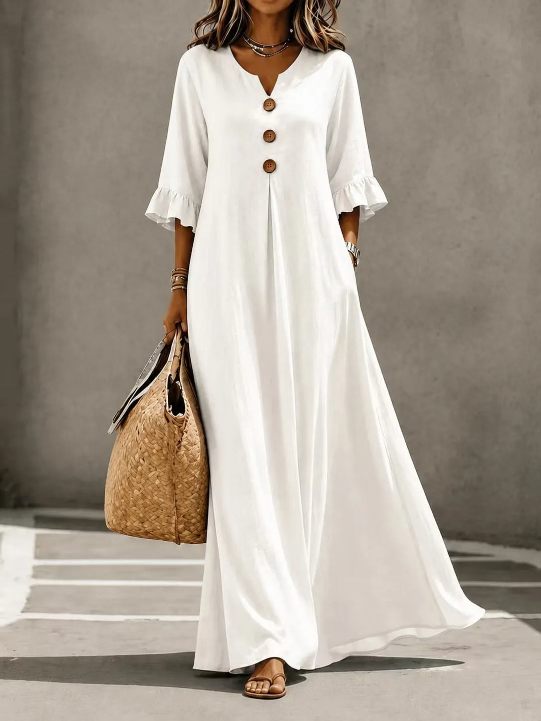 Vesperelle - Vestido maxi estampado de tacto suave con escote en V