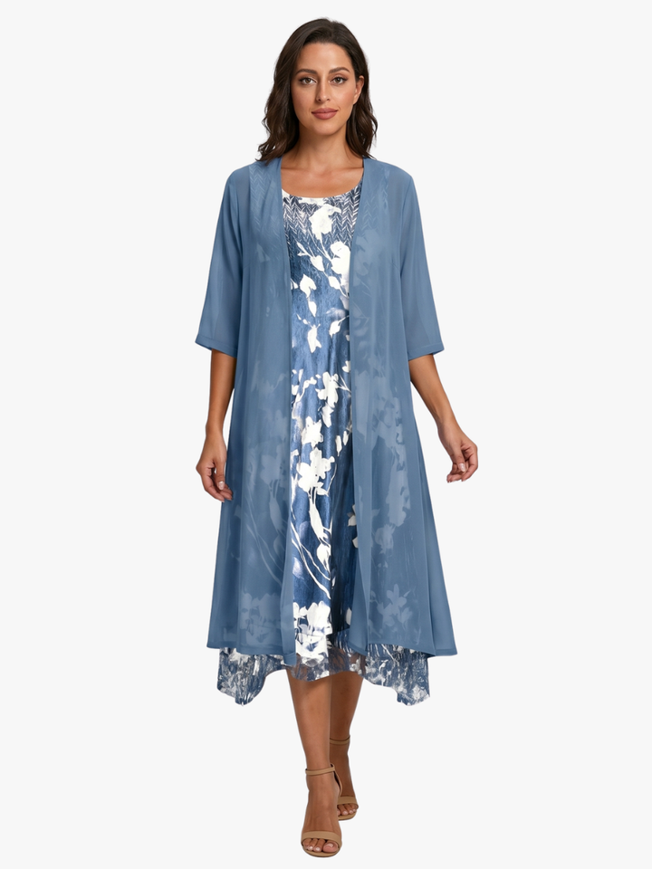 Delavelle - Conjunto elegante de vestido midi con capas