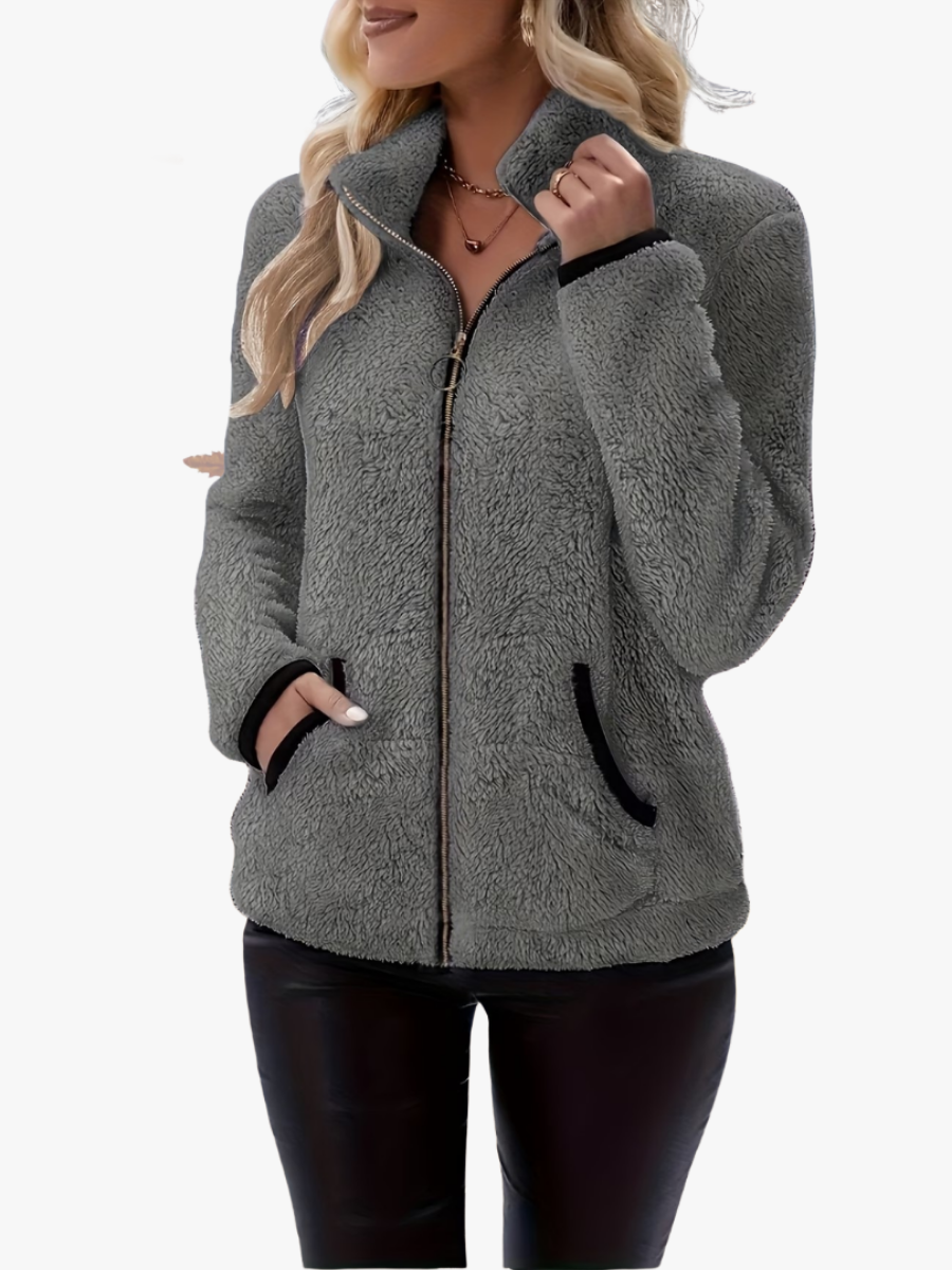Adria - Chamarra de forro polar sherpa con cuello alto