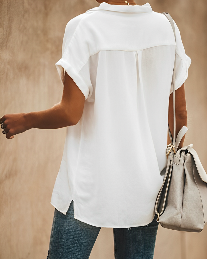 Katina - Blusa de manga corta con cuello y tacto suave