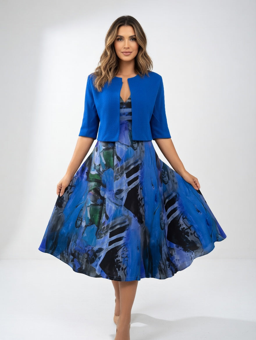 Avelot - Conjunto de lujo con vestido midi estampado y bolero