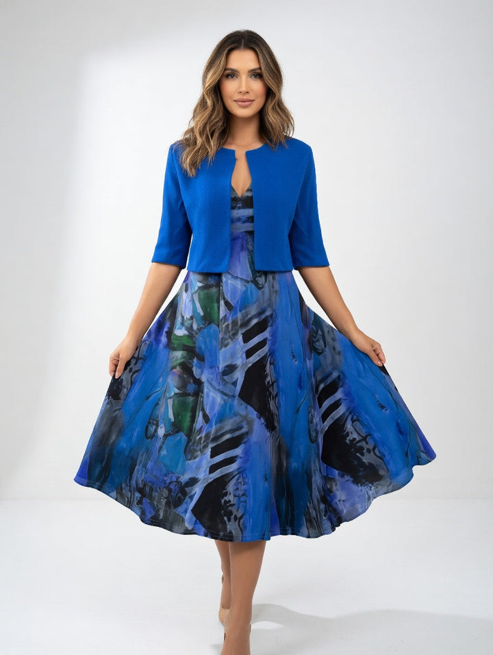 Avelot - Conjunto de lujo con vestido midi estampado y bolero