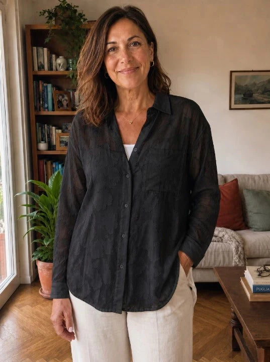Claribel - Camisa ligera de manga larga con textura floral