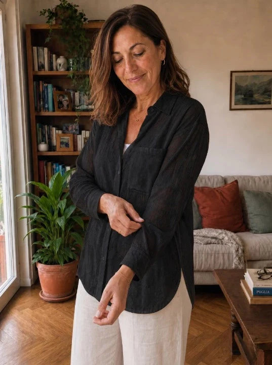 Claribel - Camisa ligera de manga larga con textura floral