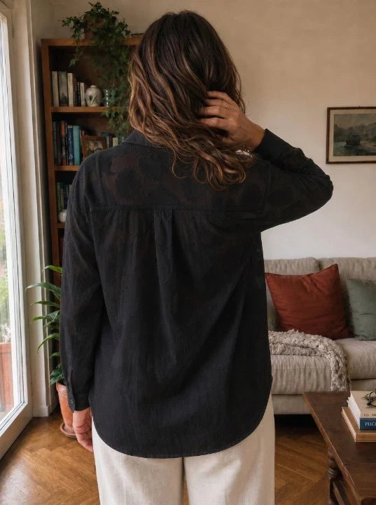 Claribel - Camisa ligera de manga larga con textura floral