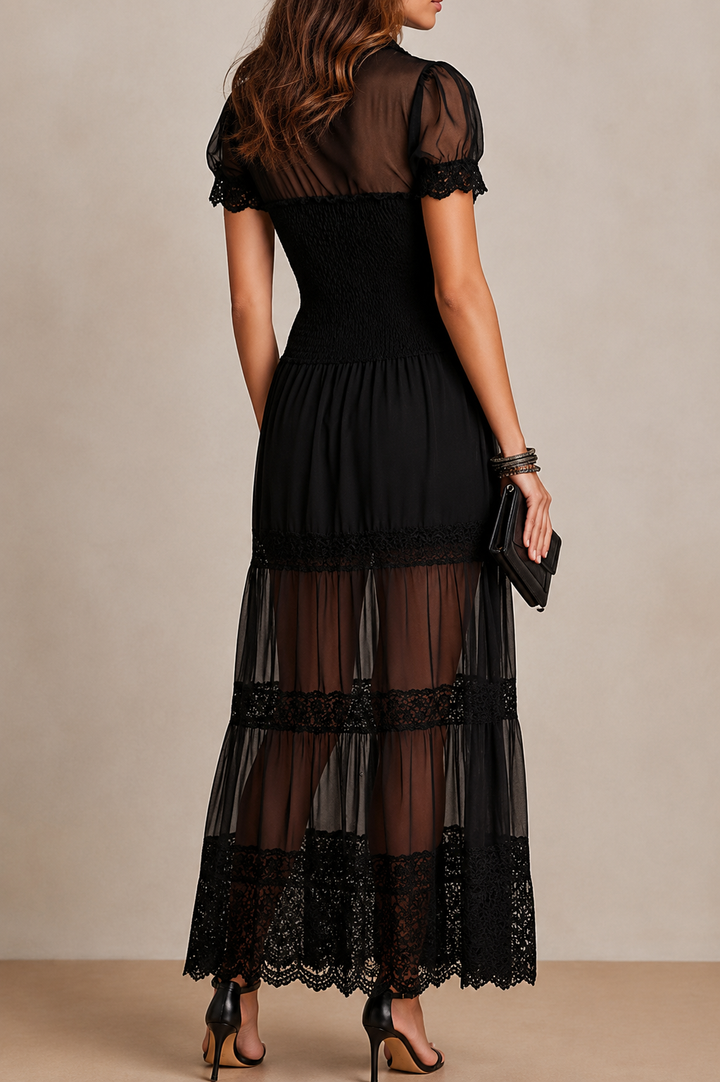 Faylora - Vestido de encaje con mangas traslúcidas y elegantes