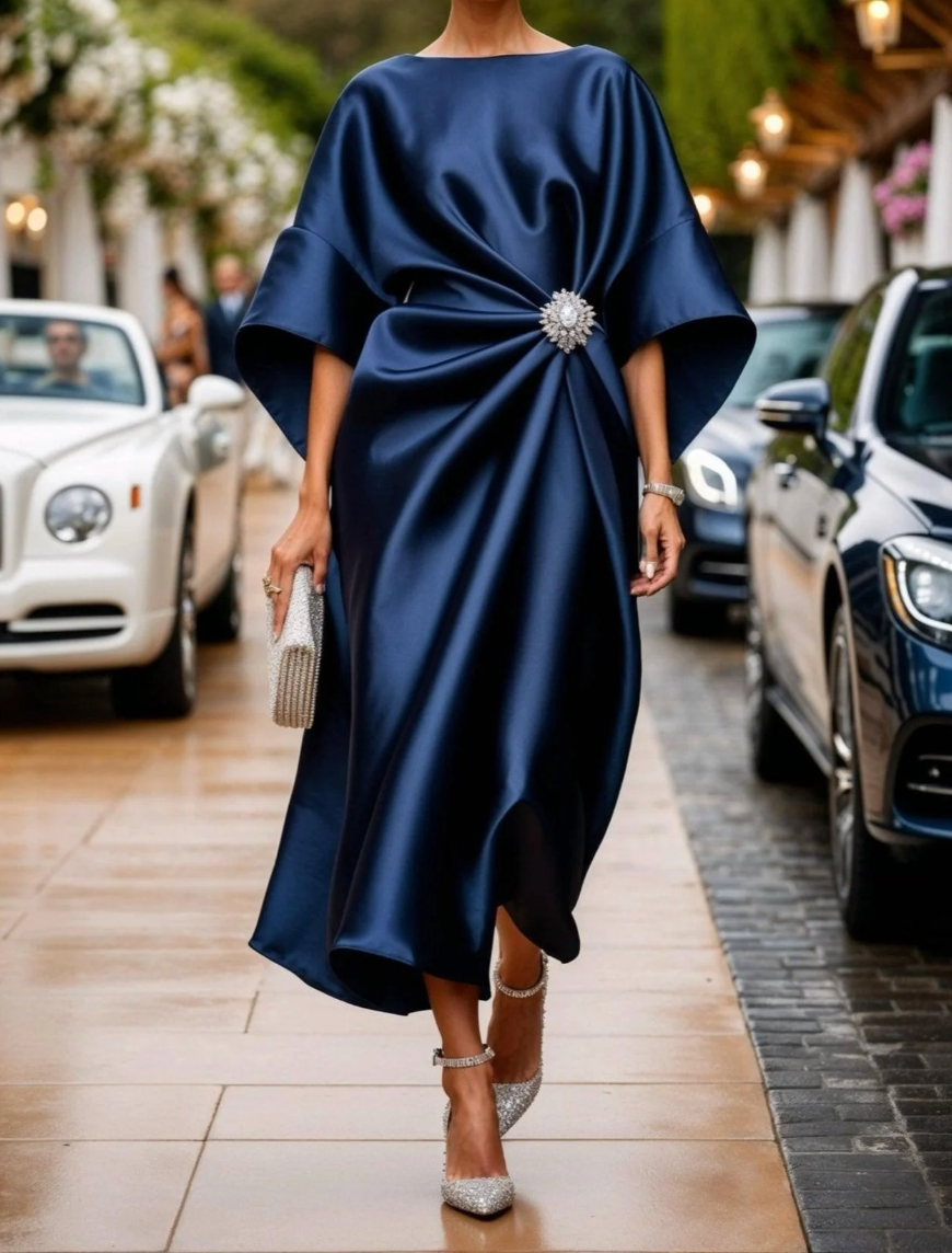 Poppy - Vestido midi drapeado de lujo