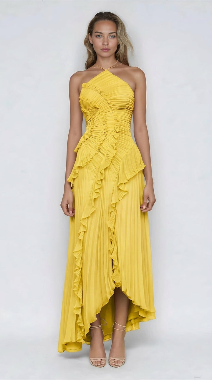 Sancia - Vestido midi plisado con holanes