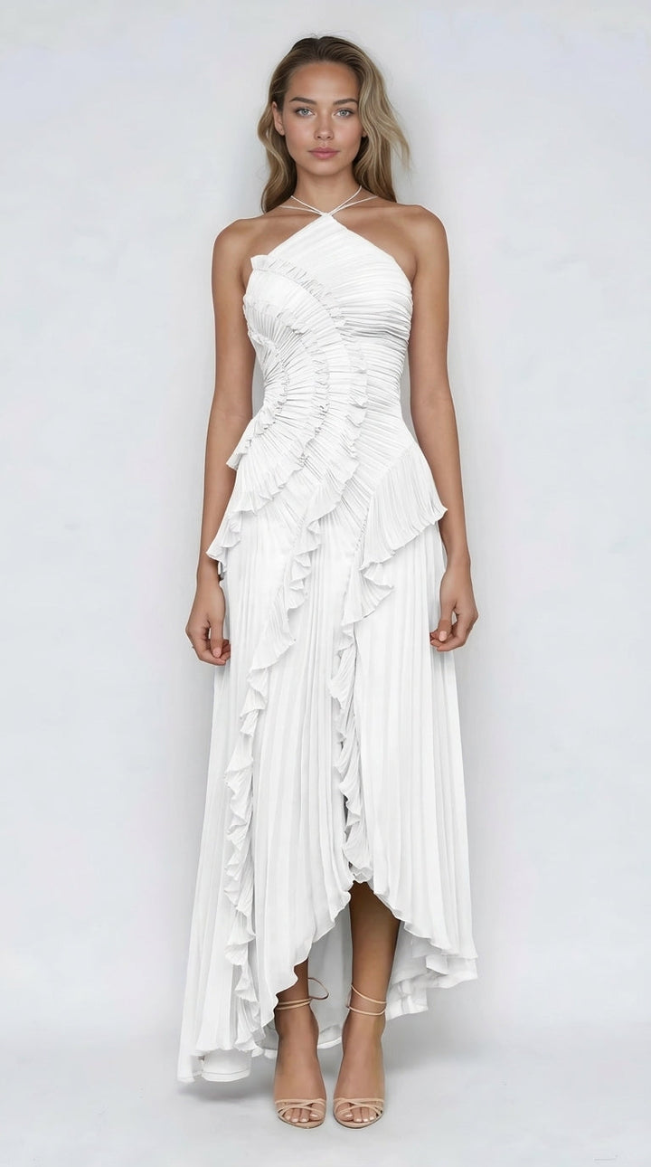 Sancia - Vestido midi plisado con holanes