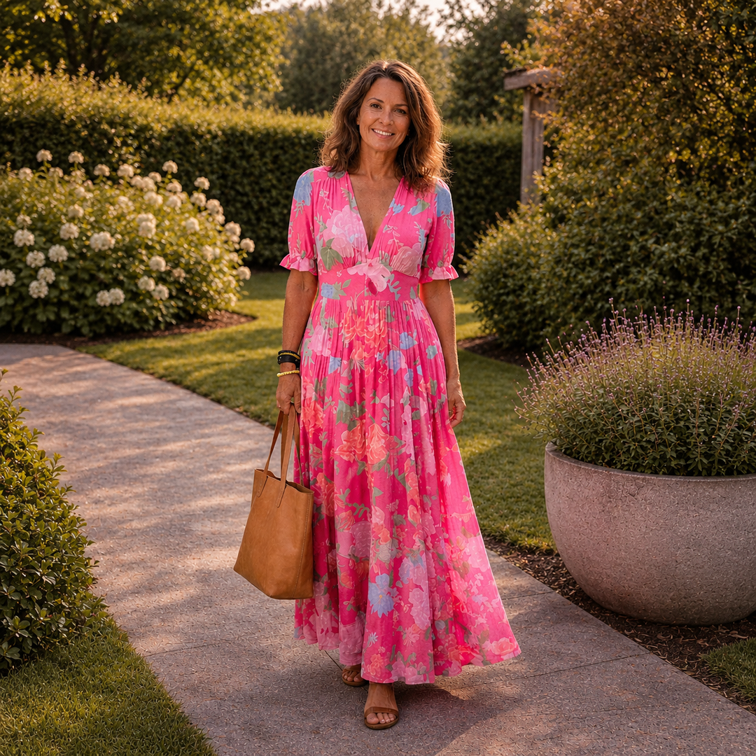 Adelisse - Vestido largo plisado con estampado floral