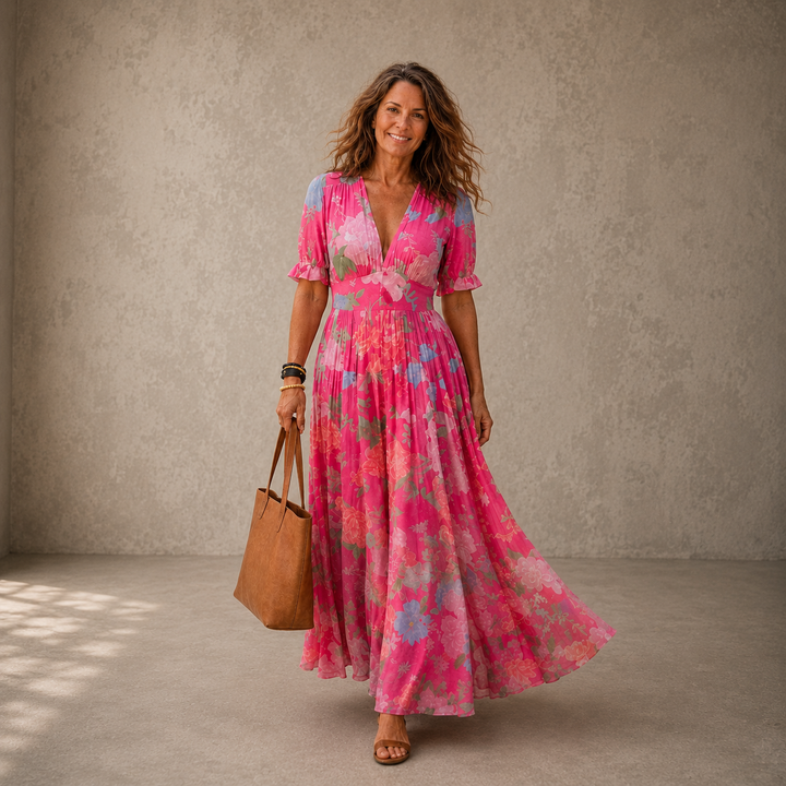 Adelisse - Vestido largo plisado con estampado floral