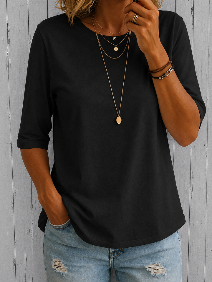 Bellavie - Blusa clásica de escote redondo
