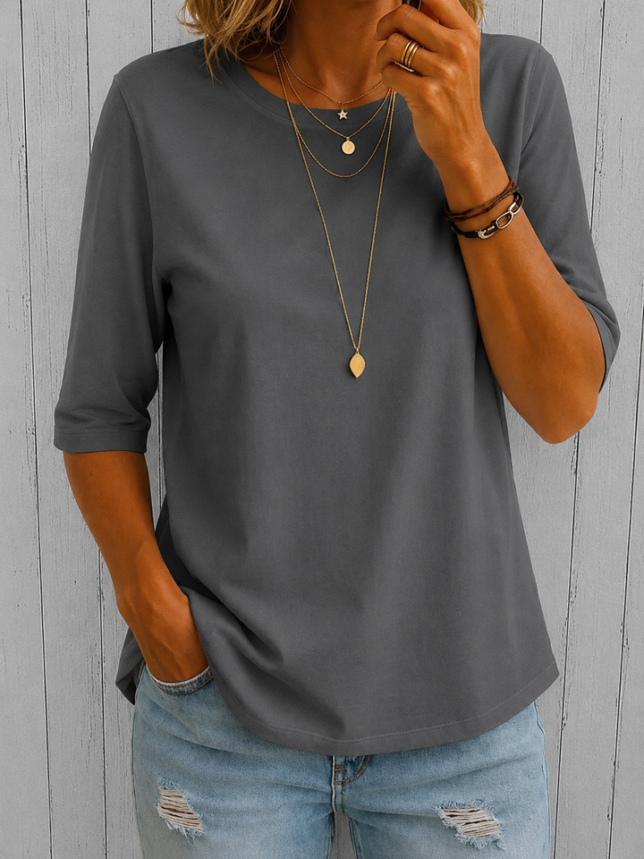 Bellavie - Blusa clásica de escote redondo