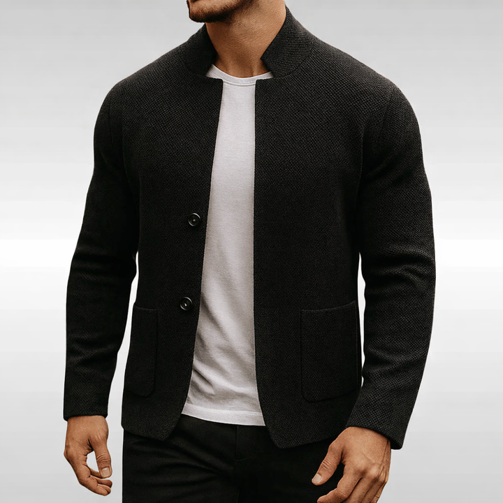 Eldhaven - Blazer texturizado de cuello mandarín