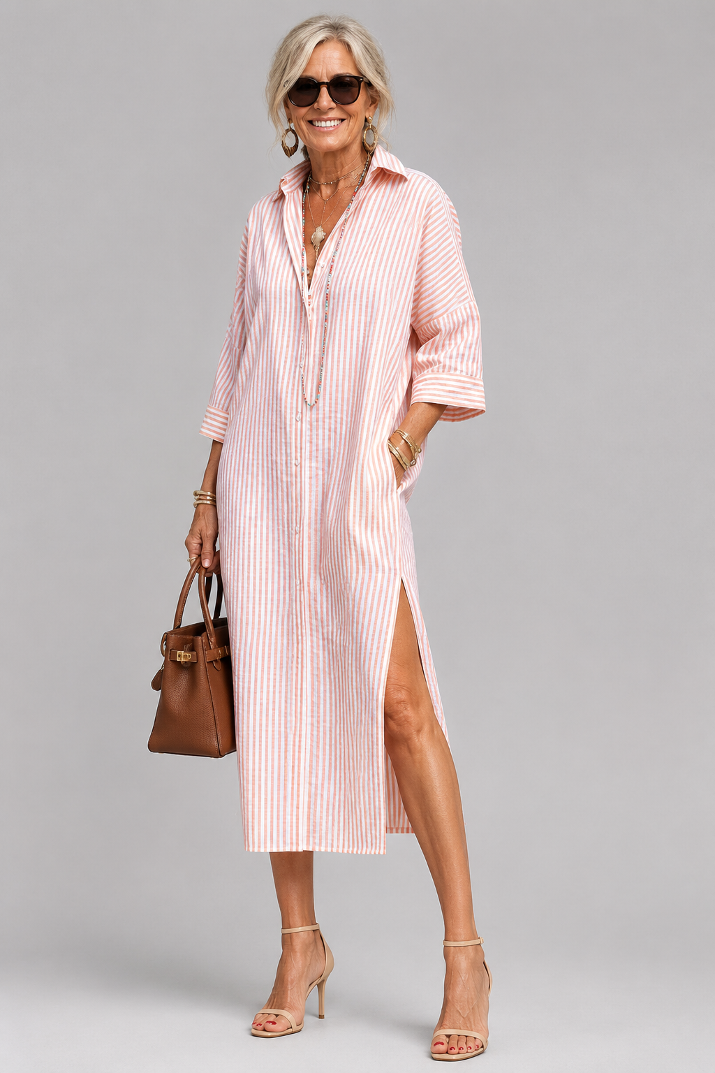 Rosabella - Vestido midi con cintura resistente a las arrugas