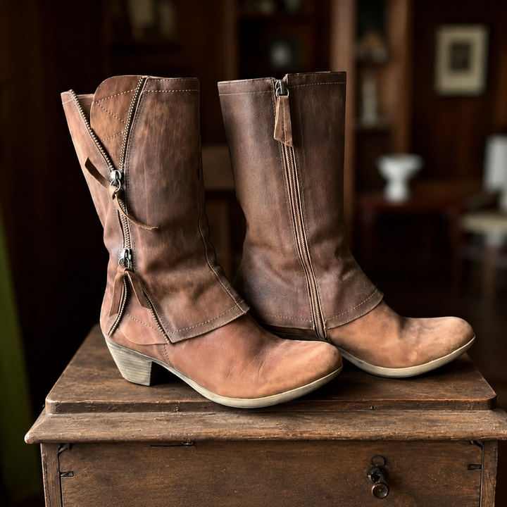 Mairead - Botas de media pantorrilla con tacón cuadrado premium