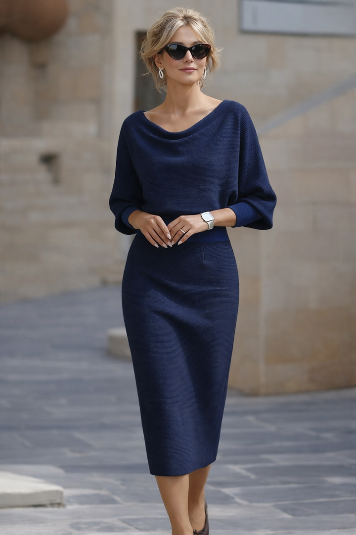 Avalon - Vestido midi de manga murciélago con tacto suave