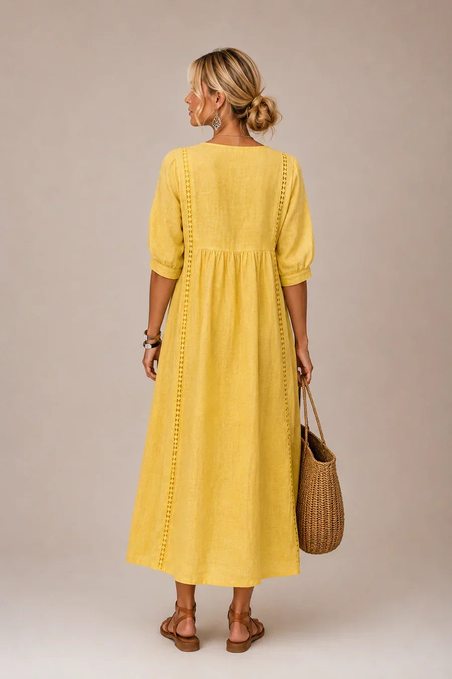 Arietta - Vestido de lino con detalles de encaje
