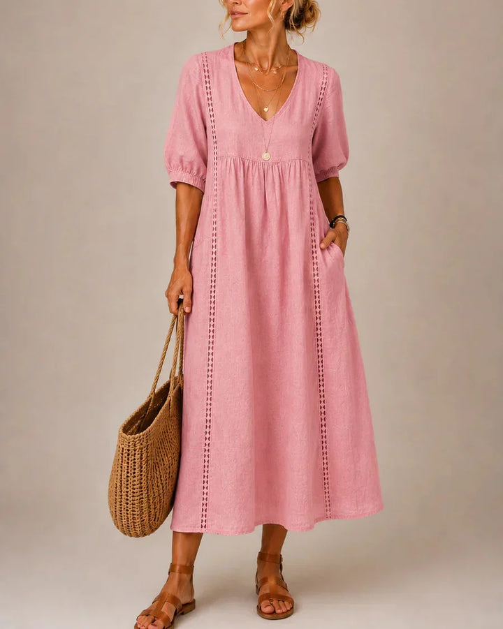 Arietta - Vestido de lino con detalles de encaje