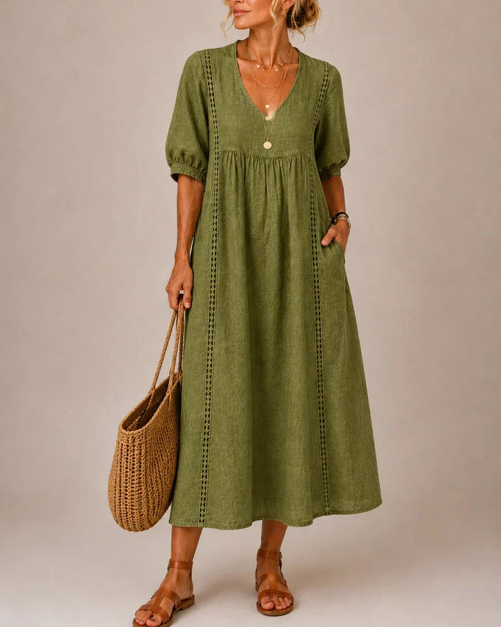 Arietta - Vestido de lino con detalles de encaje
