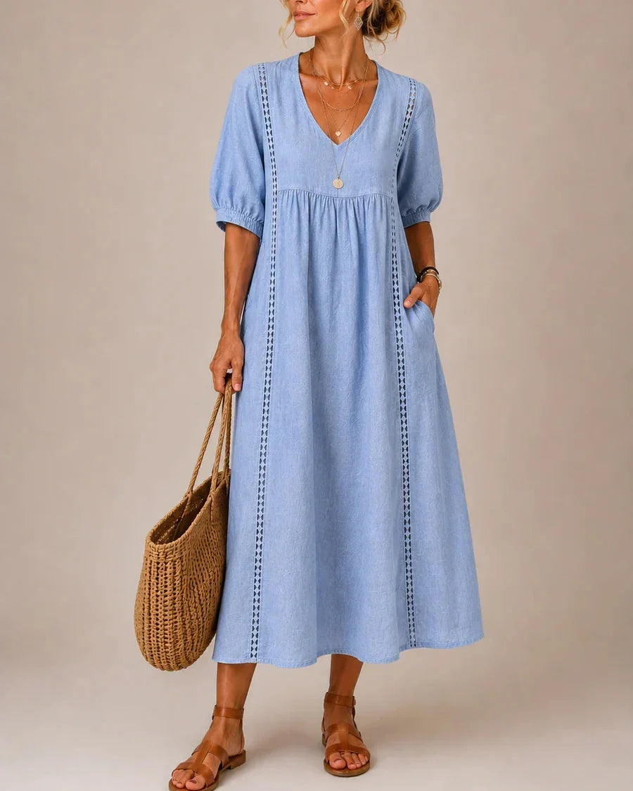 Arietta - Vestido de lino con detalles de encaje