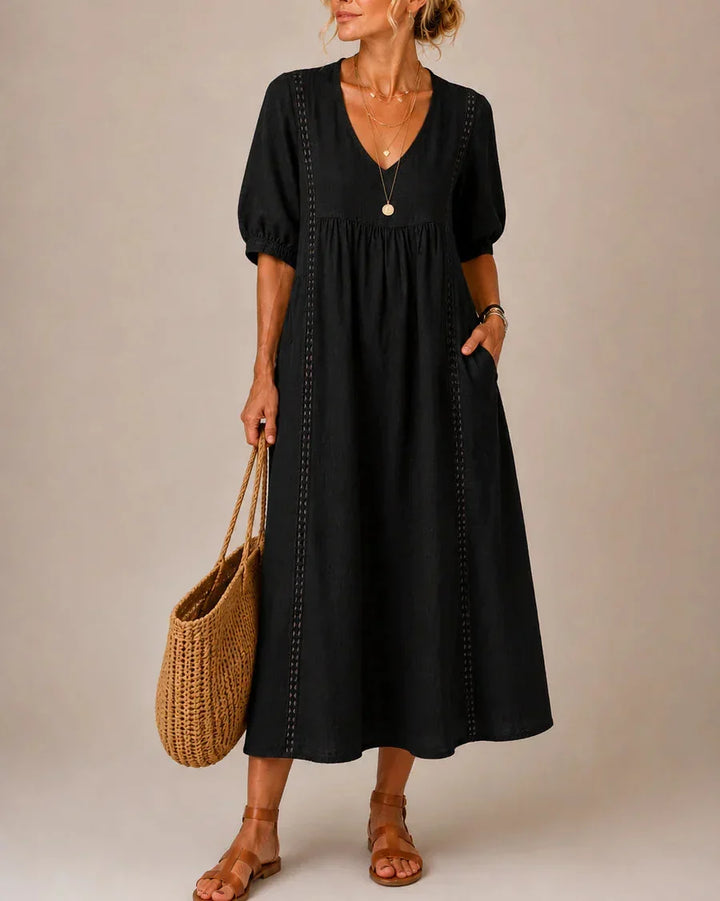 Arietta - Vestido de lino con detalles de encaje