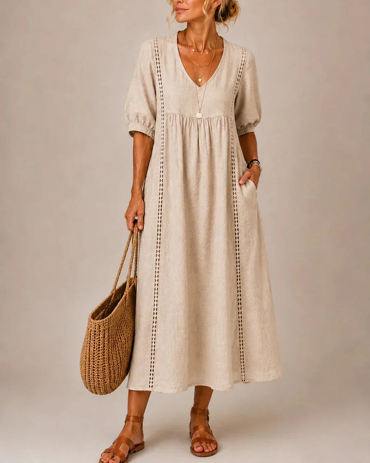 Arietta - Vestido de lino con detalles de encaje