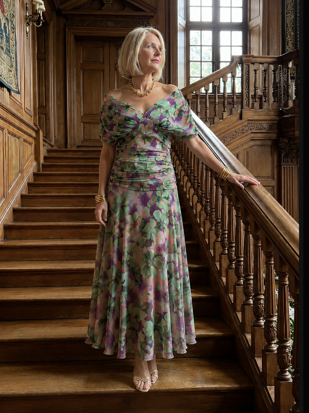 Galatea - Vestido midi ligero con hombros descubiertos