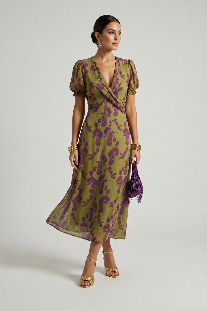 Odetta - Vestido midi floral de tacto suave