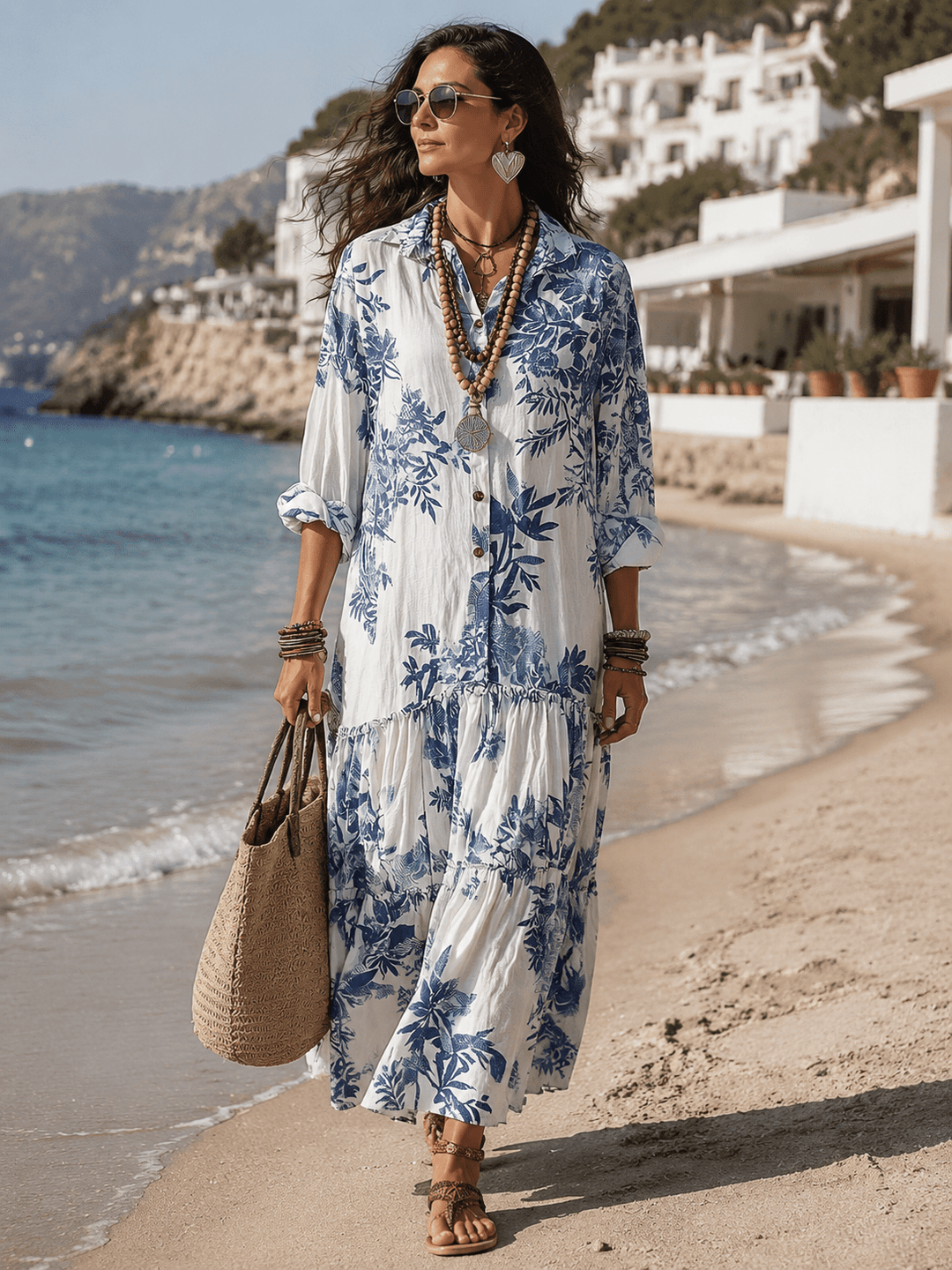 Thealise - Maxivestido floral ligero con botonadura frontal