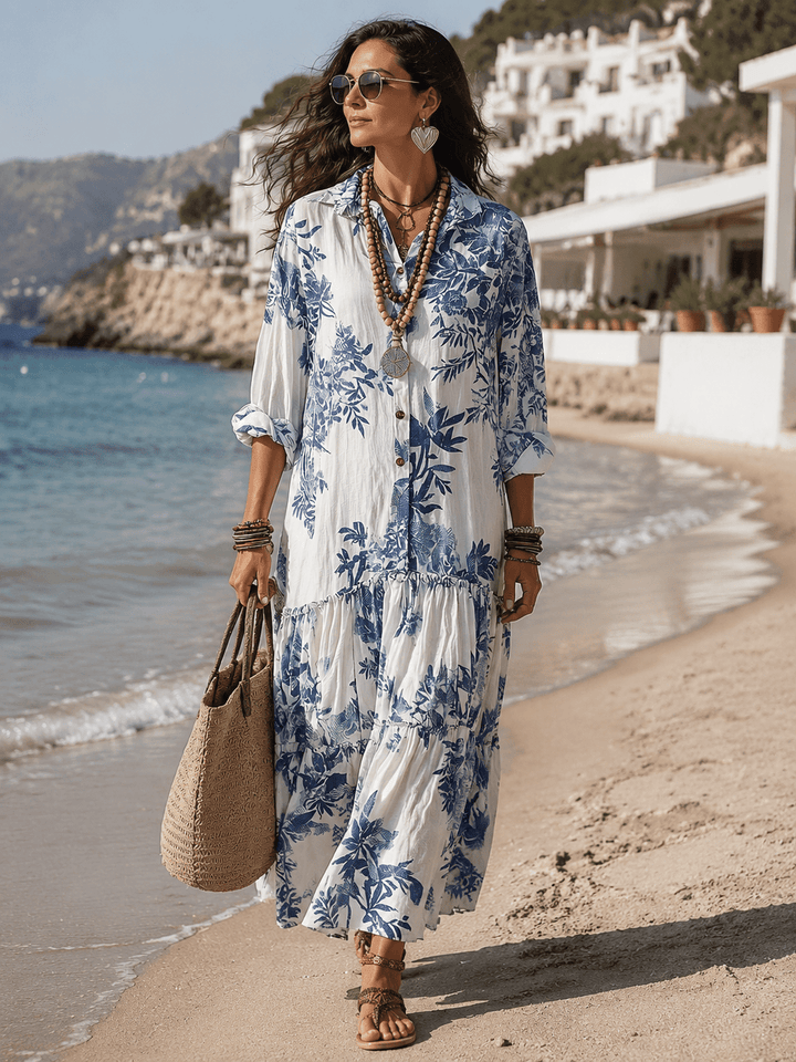 Thealise - Maxivestido floral ligero con botonadura frontal