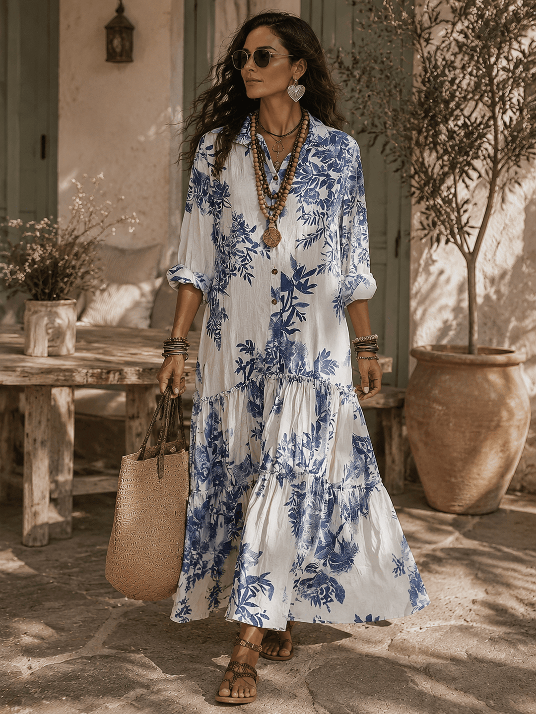 Thealise - Maxivestido floral ligero con botonadura frontal