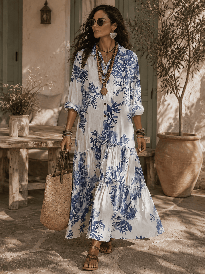 Thealise - Maxivestido floral ligero con botonadura frontal