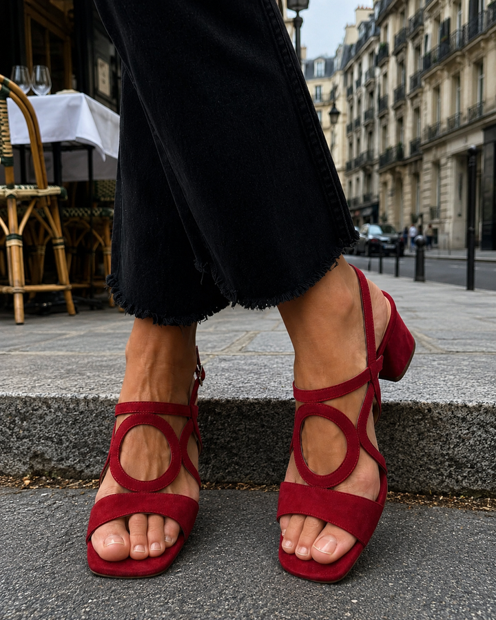 Florette - Sandalias de tacón de bloque con tiras caladas
