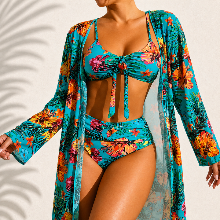 Brialise - Conjunto de bikini de tiro alto y kimono
