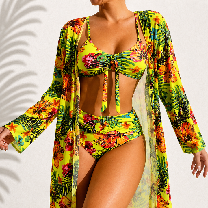 Brialise - Conjunto de bikini de tiro alto y kimono