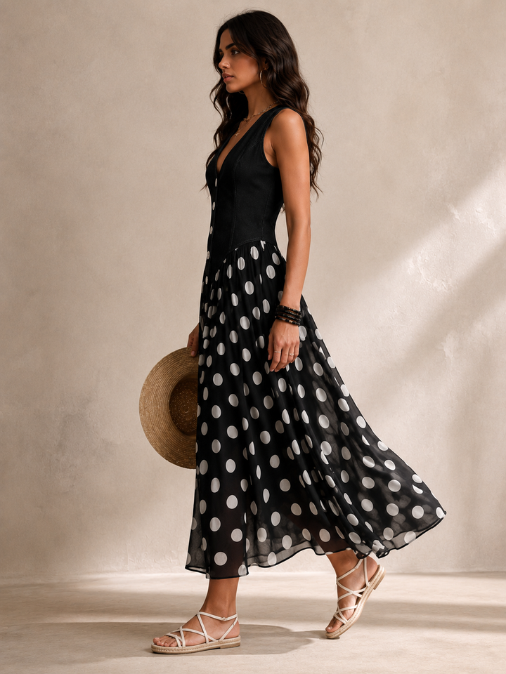 Ameliora - Vestido de lunares de materiales mixtos