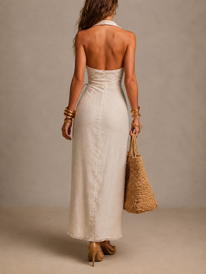 Aeloria - Vestido cruzado midi de lino premium