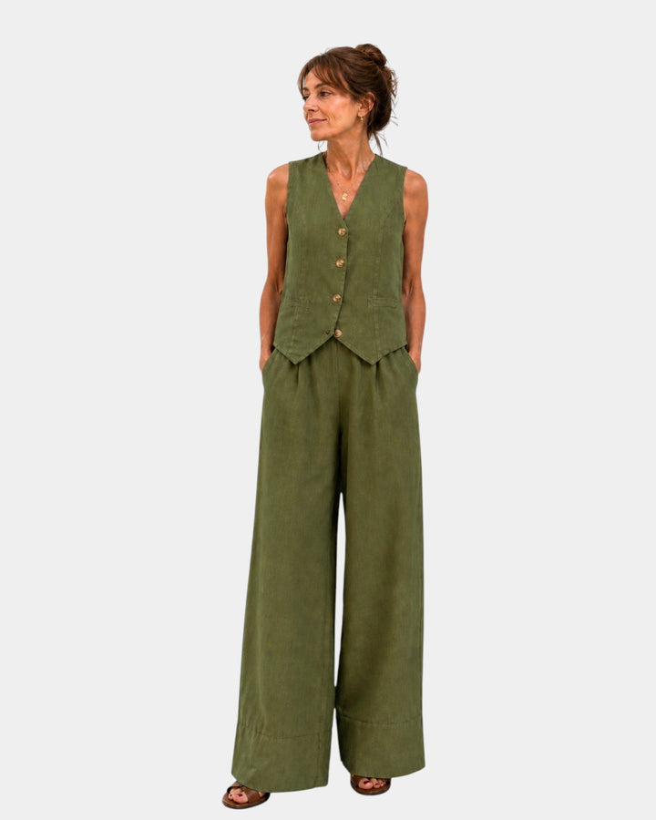 Nicolette - Conjunto de chaleco sastrero y pantalón de pierna ancha