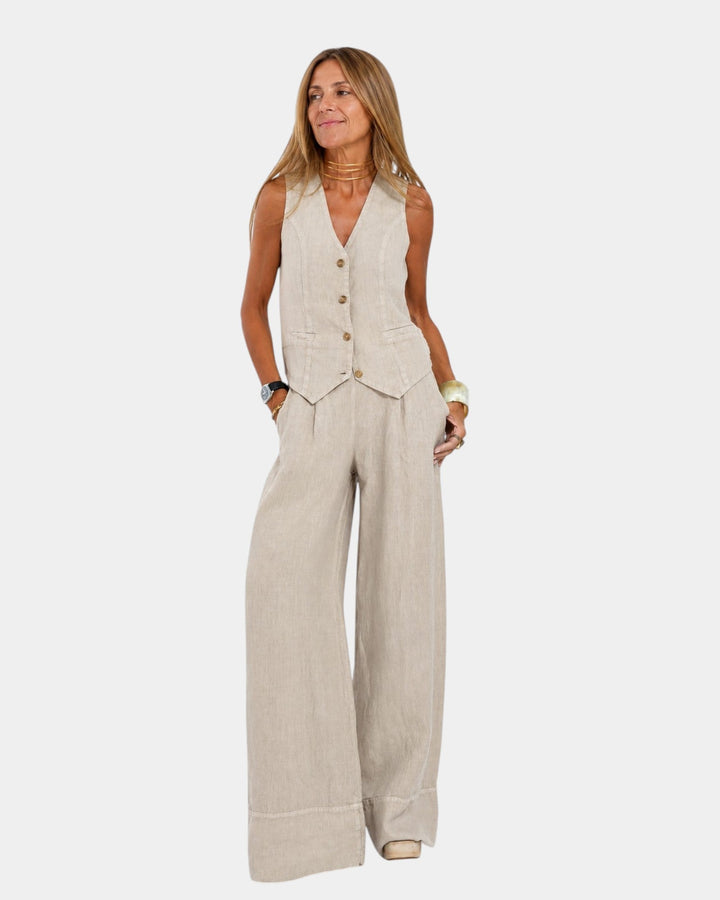 Nicolette - Conjunto de chaleco sastrero y pantalón de pierna ancha
