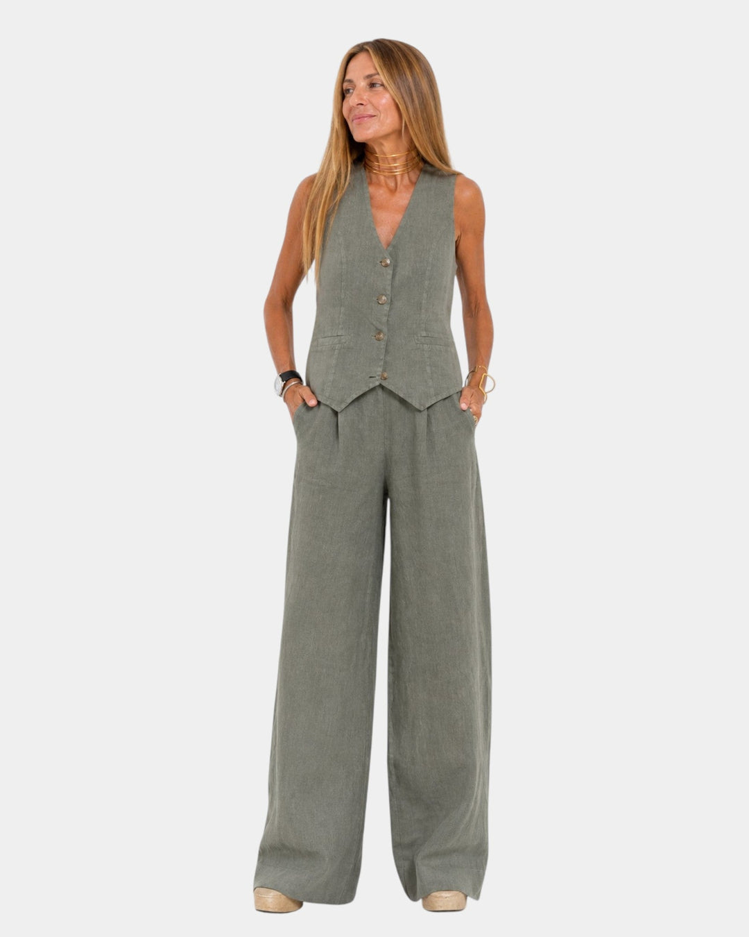 Nicolette - Conjunto de chaleco sastrero y pantalón de pierna ancha