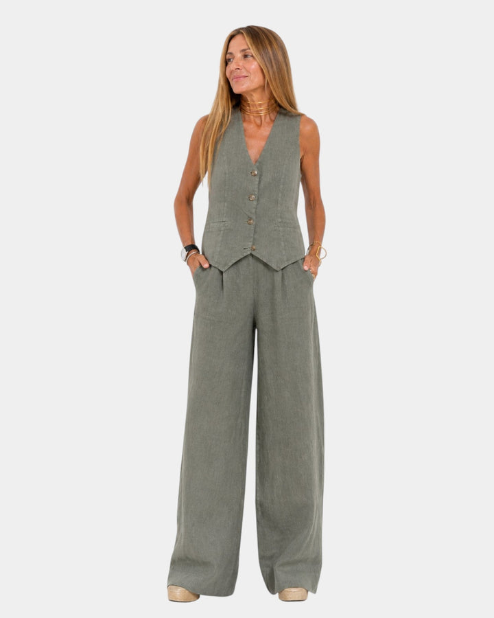 Nicolette - Conjunto de chaleco sastrero y pantalón de pierna ancha
