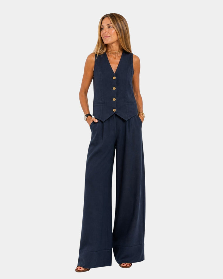 Nicolette - Conjunto de chaleco sastrero y pantalón de pierna ancha