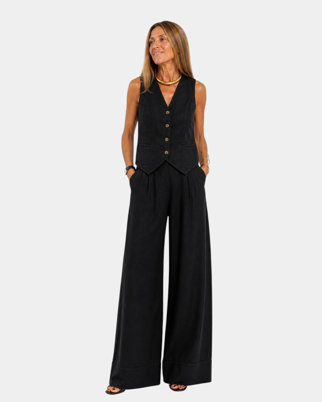 Nicolette - Conjunto de chaleco sastrero y pantalón de pierna ancha