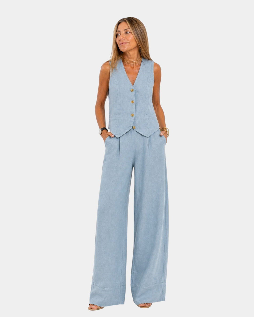Nicolette - Conjunto de chaleco sastrero y pantalón de pierna ancha