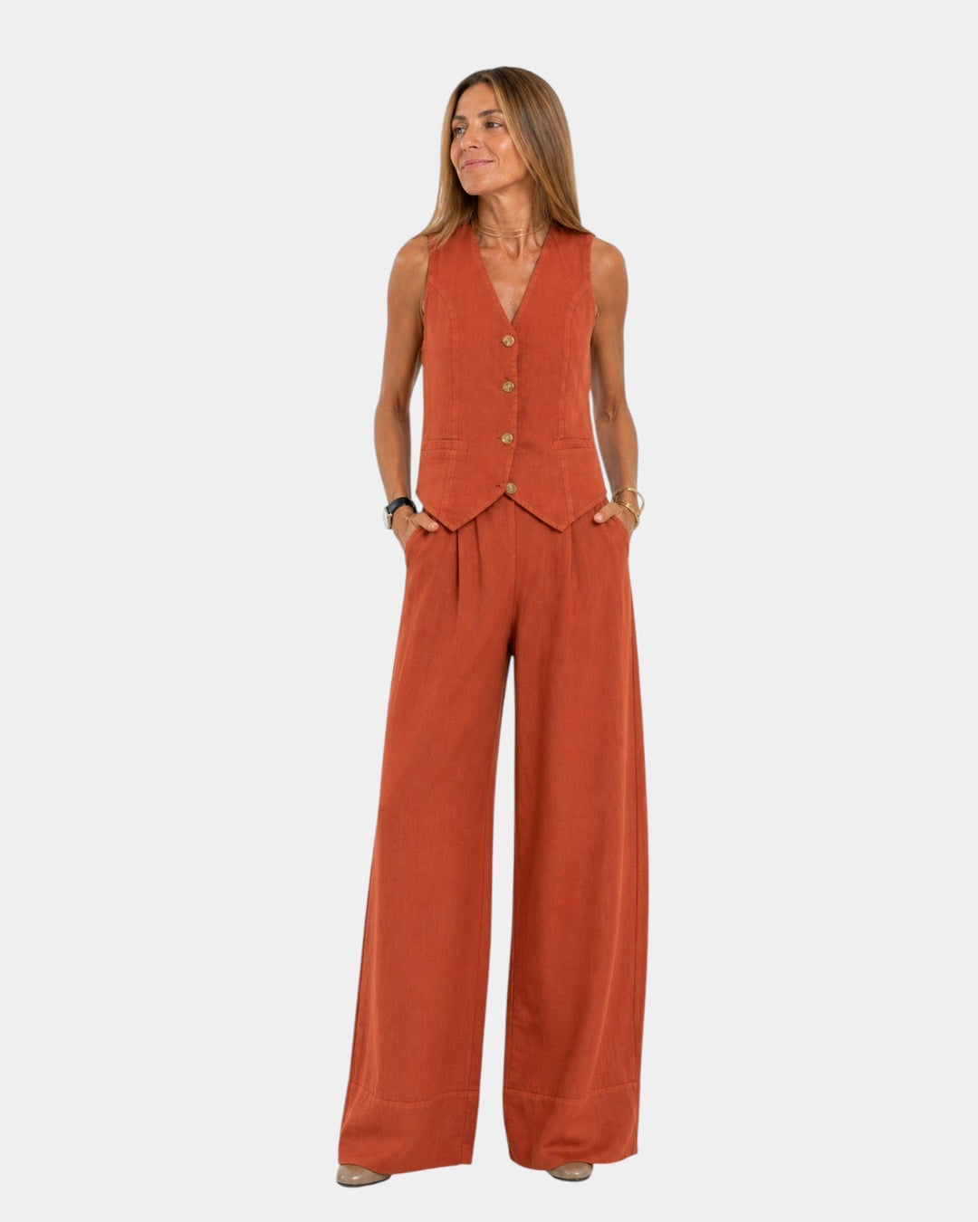 Nicolette - Conjunto de chaleco sastrero y pantalón de pierna ancha