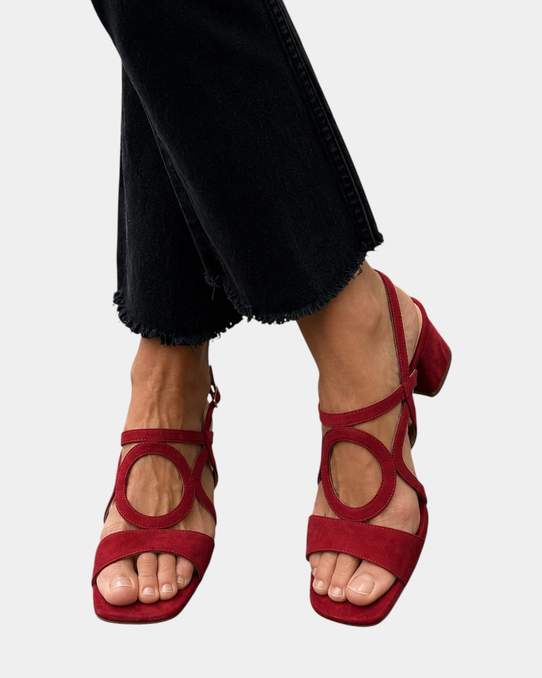Florette - Sandalias de tacón de bloque con tiras caladas